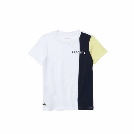 Lacoste Sport Cotton Blend Junior T-Shirt White/Blue/Yellow